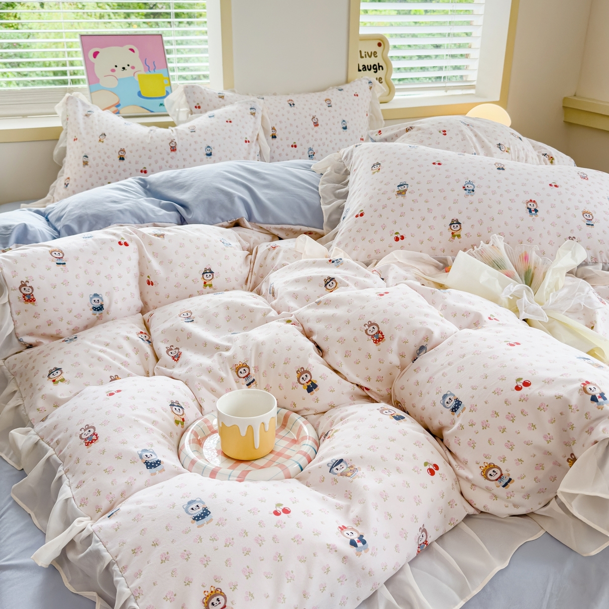 91家纺网 家纺一手货源 找家纺 橘子家 2025新款云纱四件套 拉布布