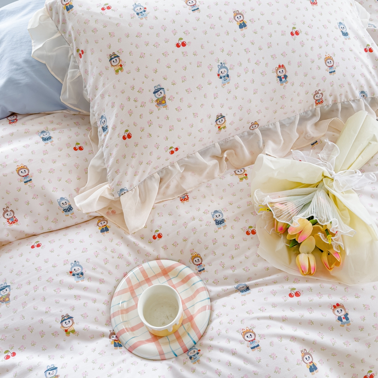 91家纺网 家纺一手货源 找家纺 橘子家 2025新款云纱四件套 拉布布