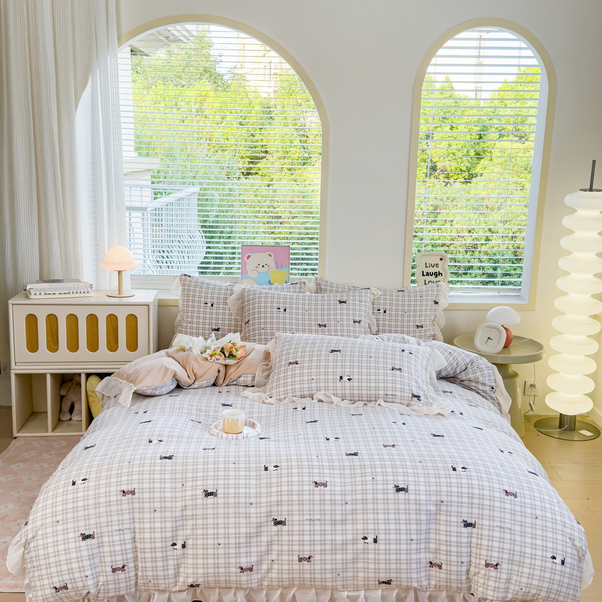 91家纺网 家纺一手货源 找家纺 橘子家 2025新款云纱四件套 腊肠狗