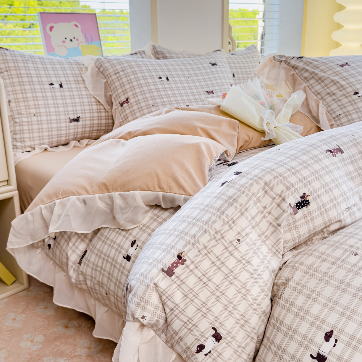 橘子家 2025新款云纱四件套 腊肠狗