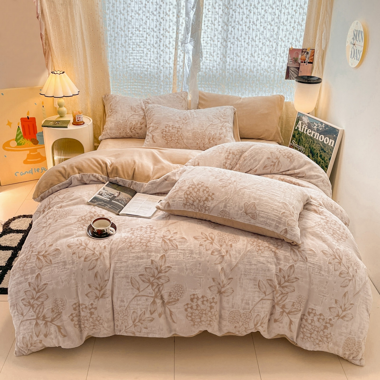 91家纺网 家纺一手货源 找家纺 顺兴家居 2025新款高克重230克雕花牛奶绒四件套 风雅颂-卡其