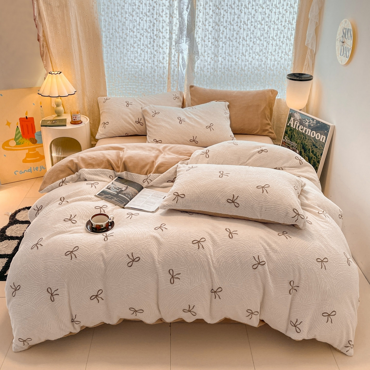 91家纺网 家纺一手货源 找家纺 顺兴家居 2025新款高克重230克雕花牛奶绒四件套 梦幻芭蕾-奶白