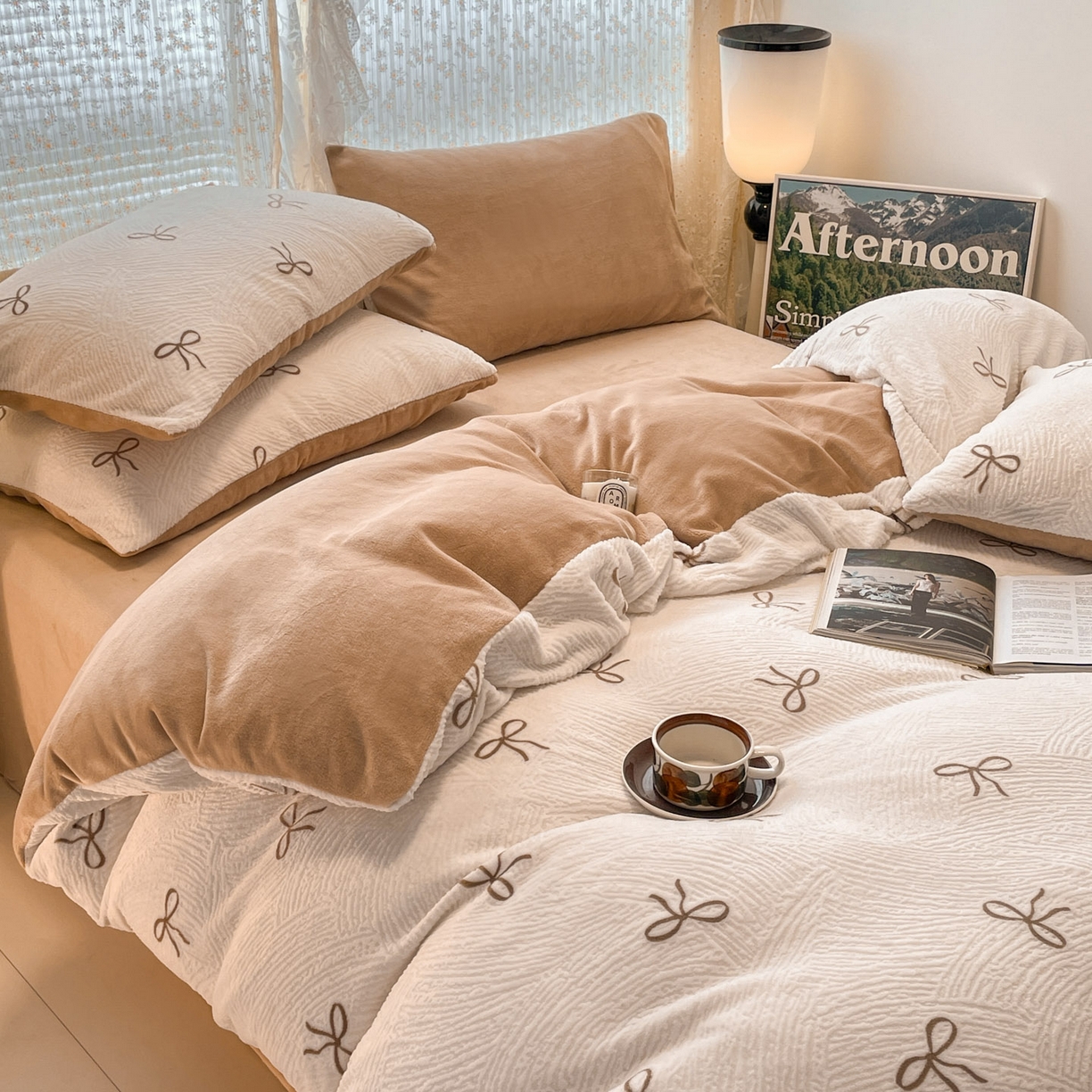 91家纺网 家纺一手货源 找家纺 顺兴家居 2025新款高克重230克雕花牛奶绒四件套 梦幻芭蕾-奶白