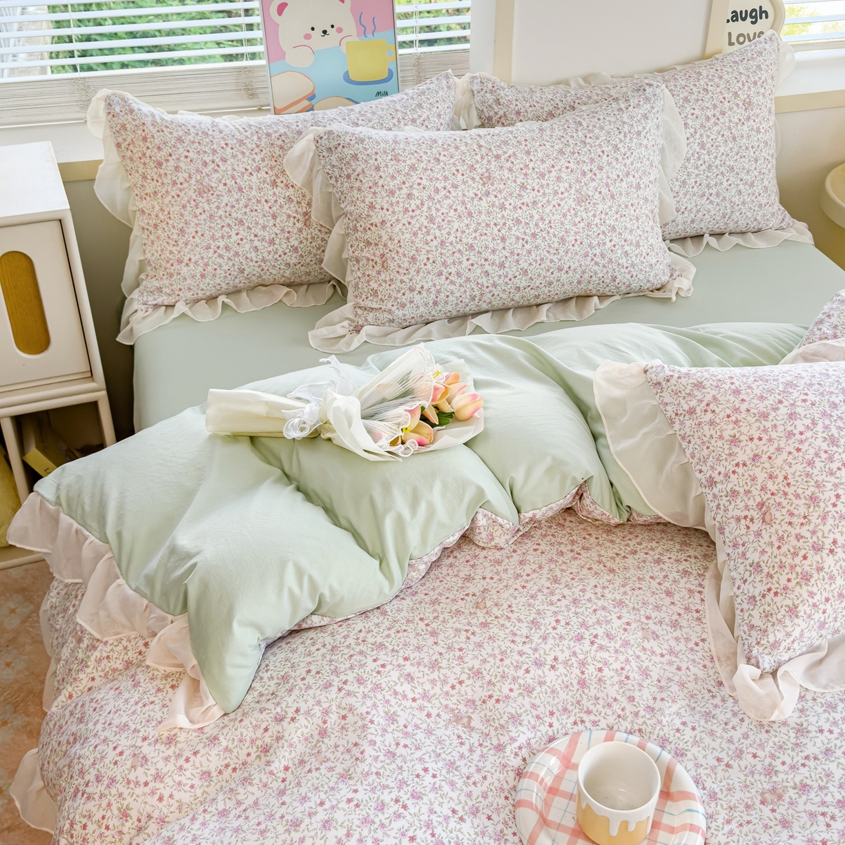 91家纺网 家纺一手货源 找家纺 橘子家 2025新款云纱四件套 兰亭序