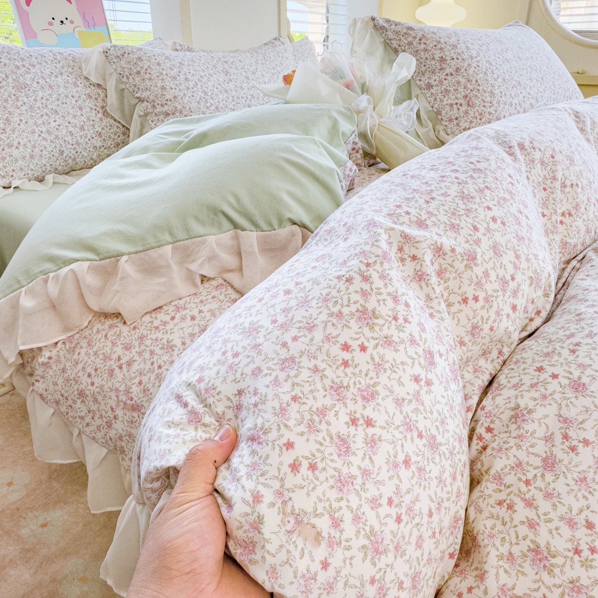 91家纺网 家纺一手货源 找家纺 橘子家 2025新款云纱四件套 兰亭序