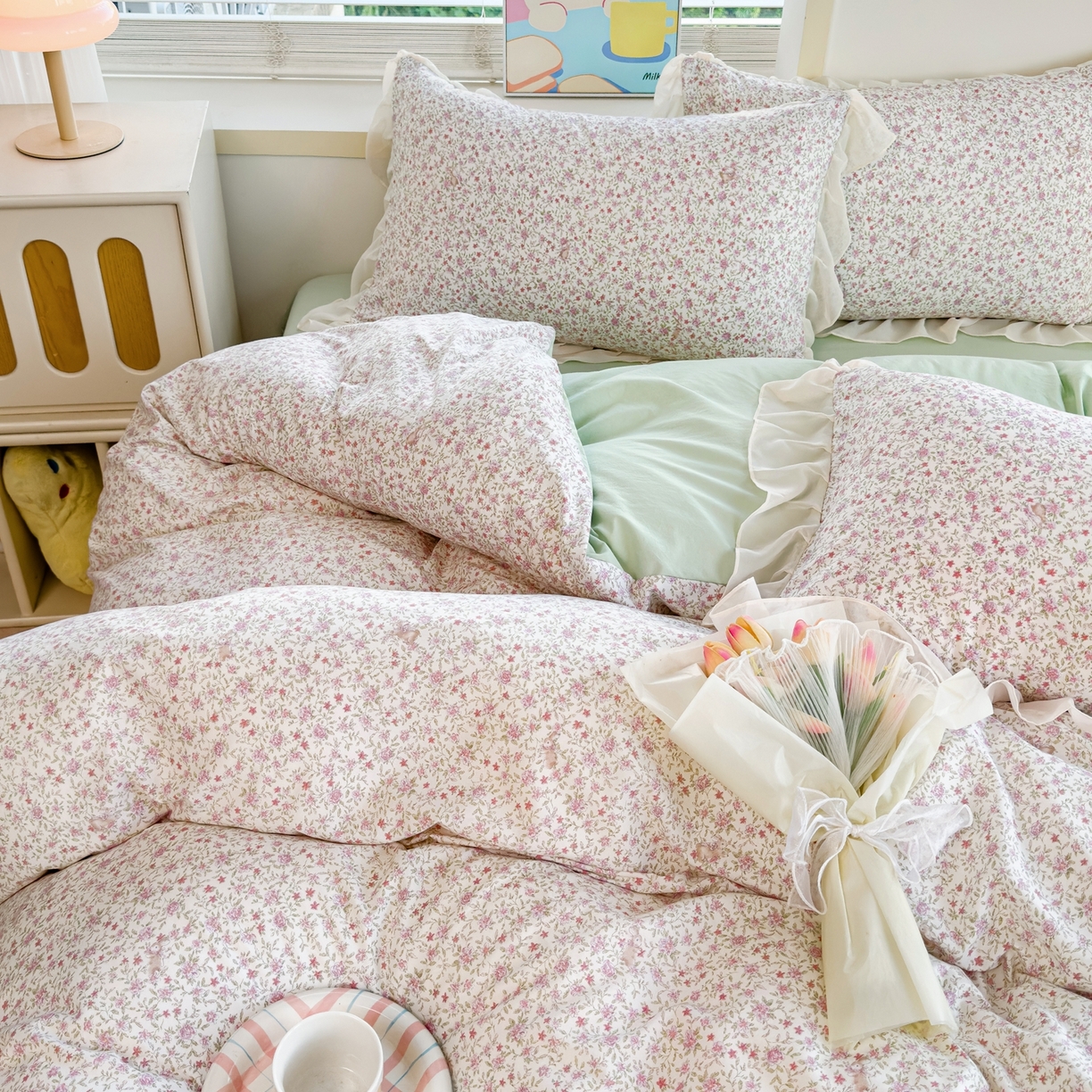 91家纺网 家纺一手货源 找家纺 橘子家 2025新款云纱四件套 兰亭序