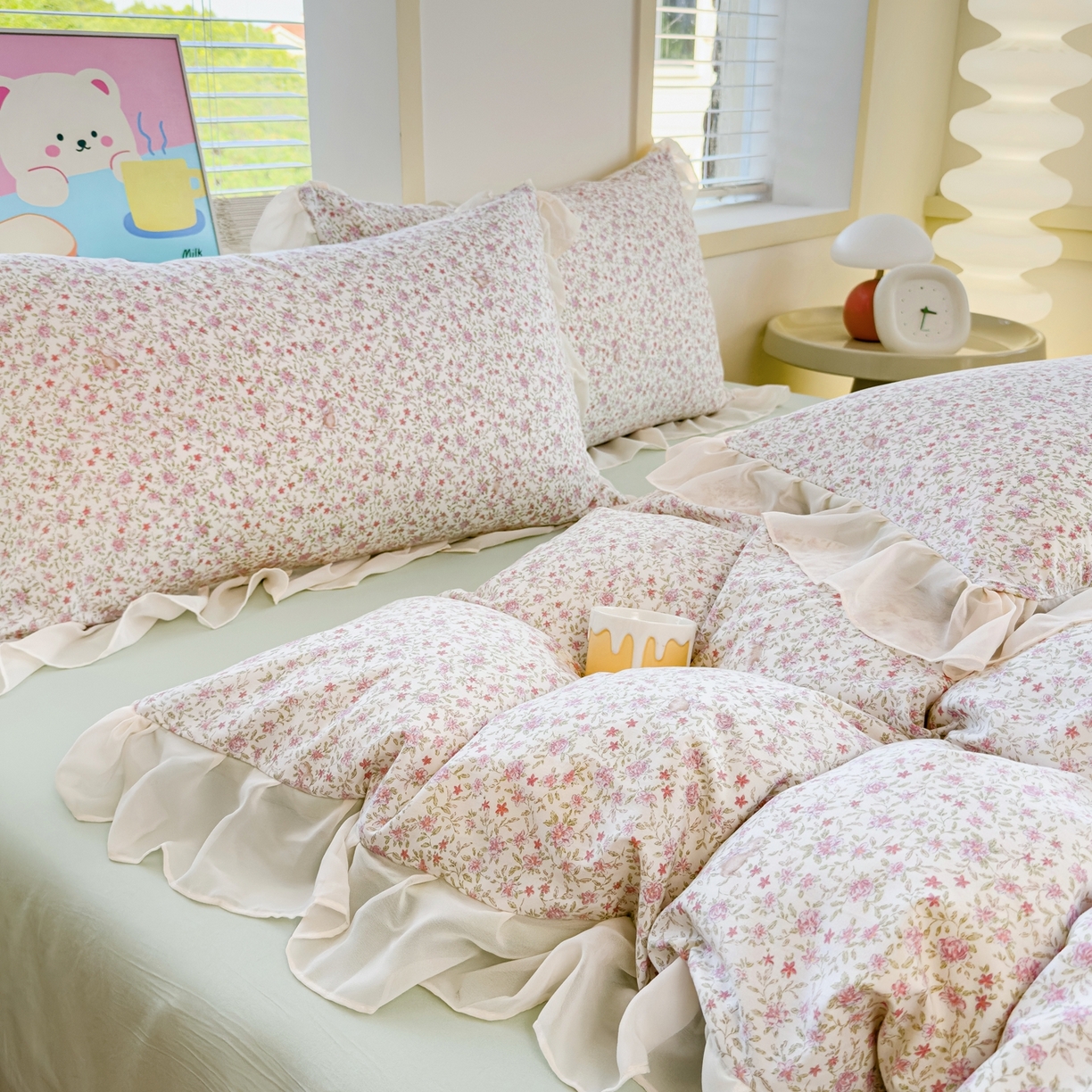 91家纺网 家纺一手货源 找家纺 橘子家 2025新款云纱四件套 兰亭序