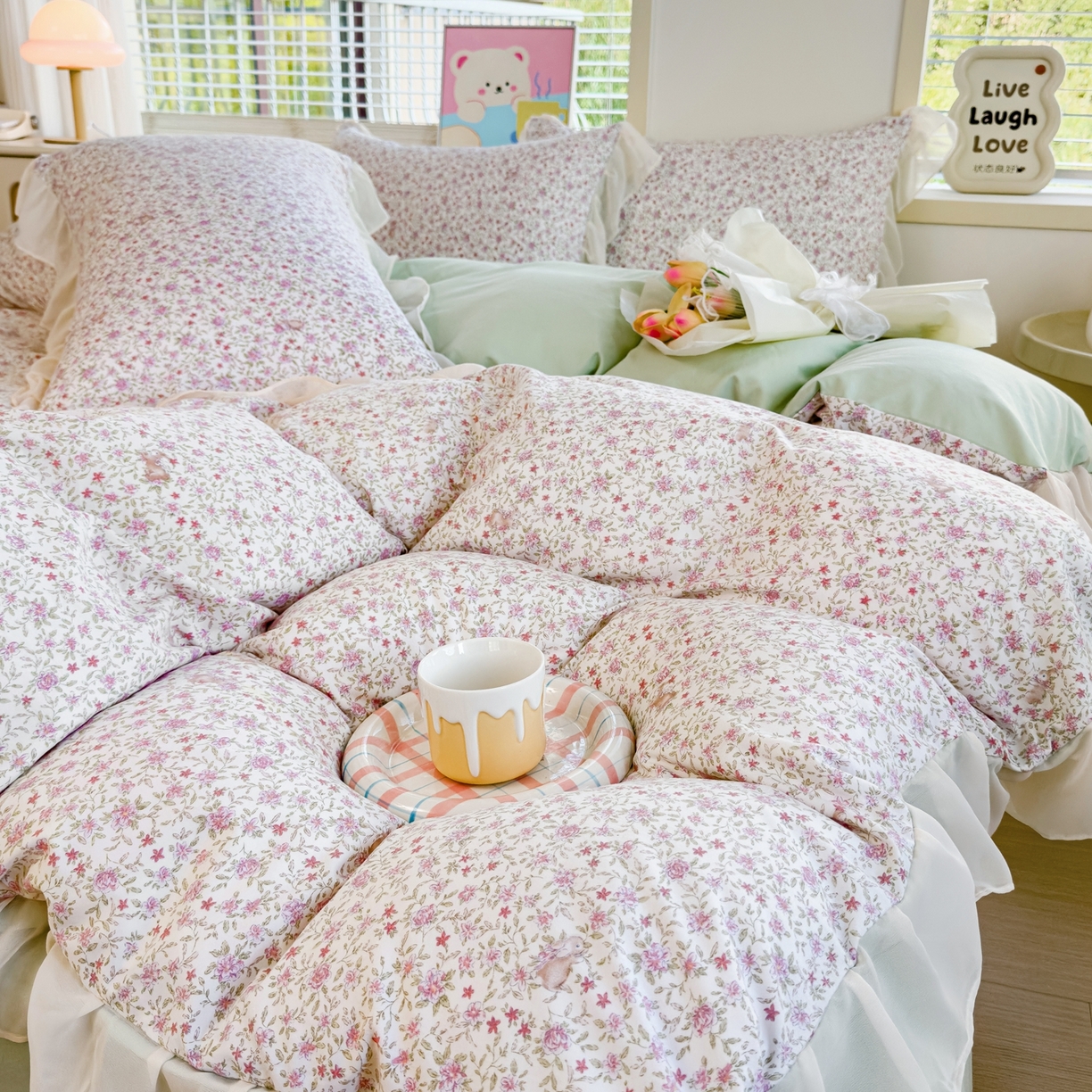 91家纺网 家纺一手货源 找家纺 橘子家 2025新款云纱四件套 兰亭序