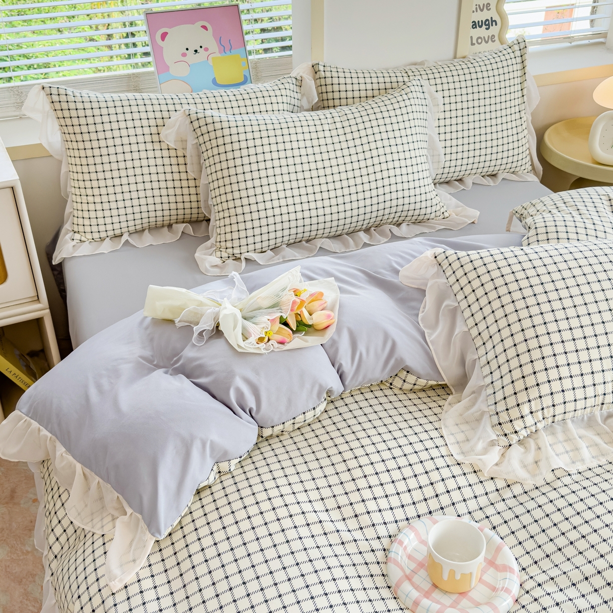 91家纺网 家纺一手货源 找家纺 橘子家 2025新款云纱四件套 米格