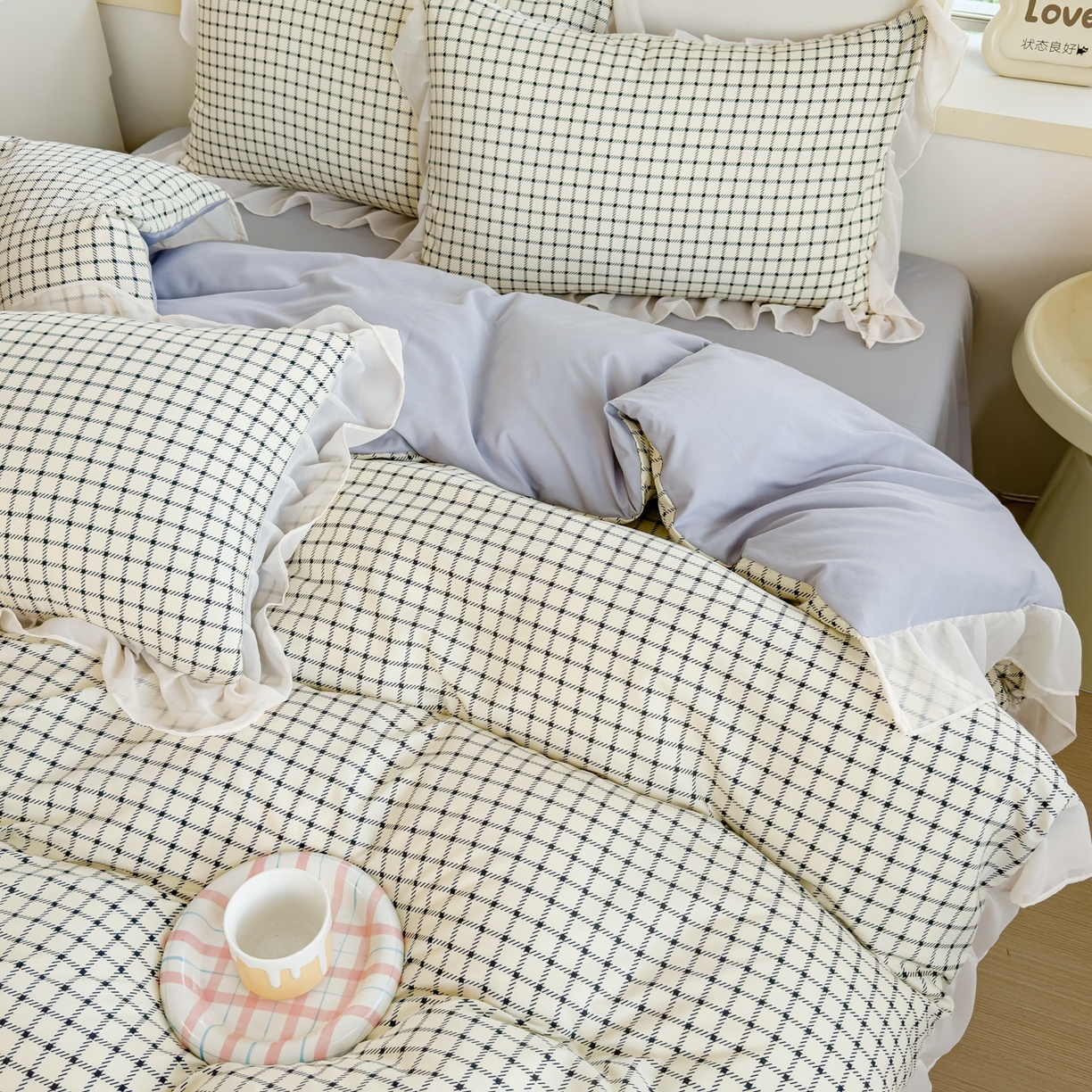 91家纺网 家纺一手货源 找家纺 橘子家 2025新款云纱四件套 米格