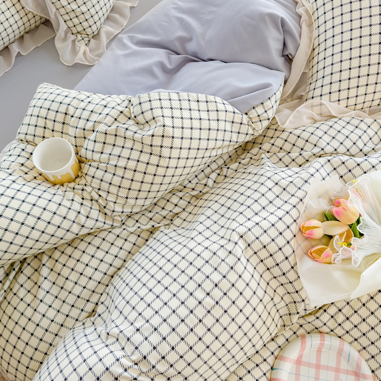 91家纺网 家纺一手货源 找家纺 橘子家 2025新款云纱四件套 米格