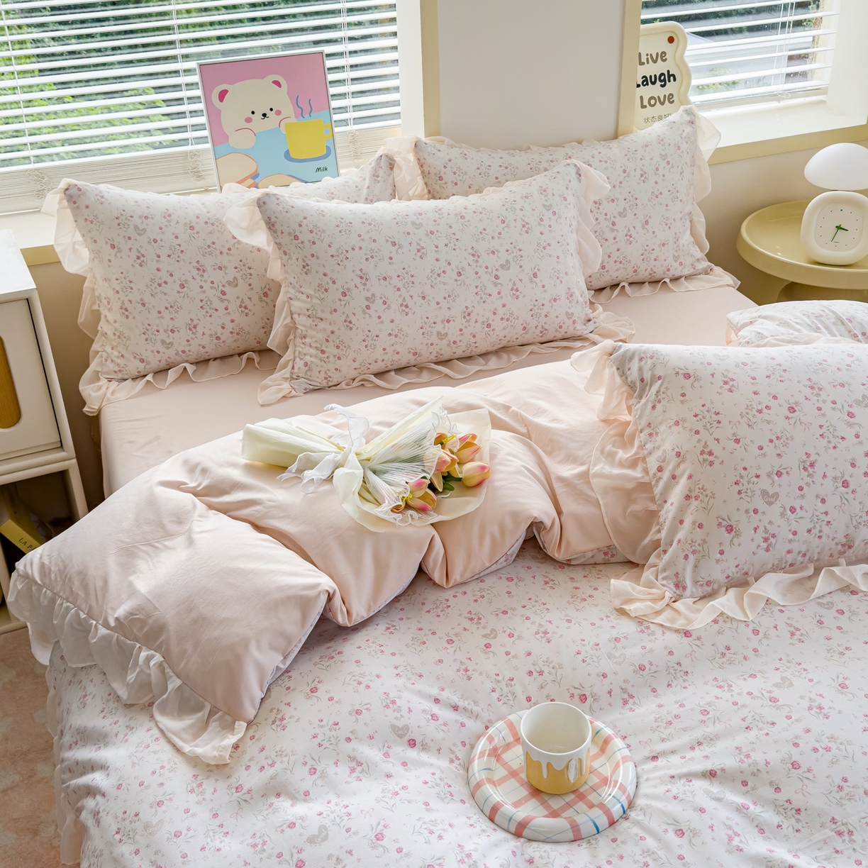 91家纺网 家纺一手货源 找家纺 橘子家 2025新款云纱四件套  清风半夏