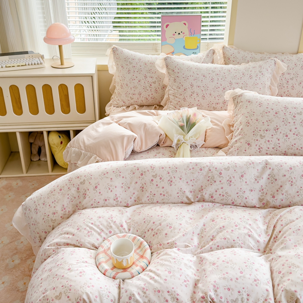 91家纺网 家纺一手货源 找家纺 橘子家 2025新款云纱四件套  清风半夏