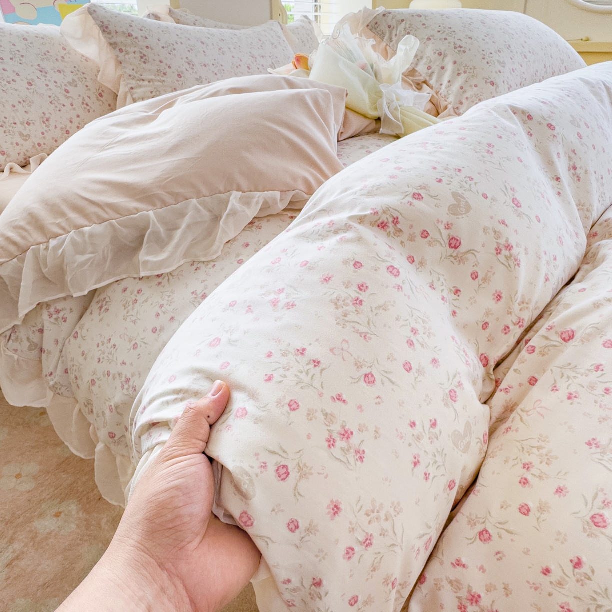 91家纺网 家纺一手货源 找家纺 橘子家 2025新款云纱四件套  清风半夏