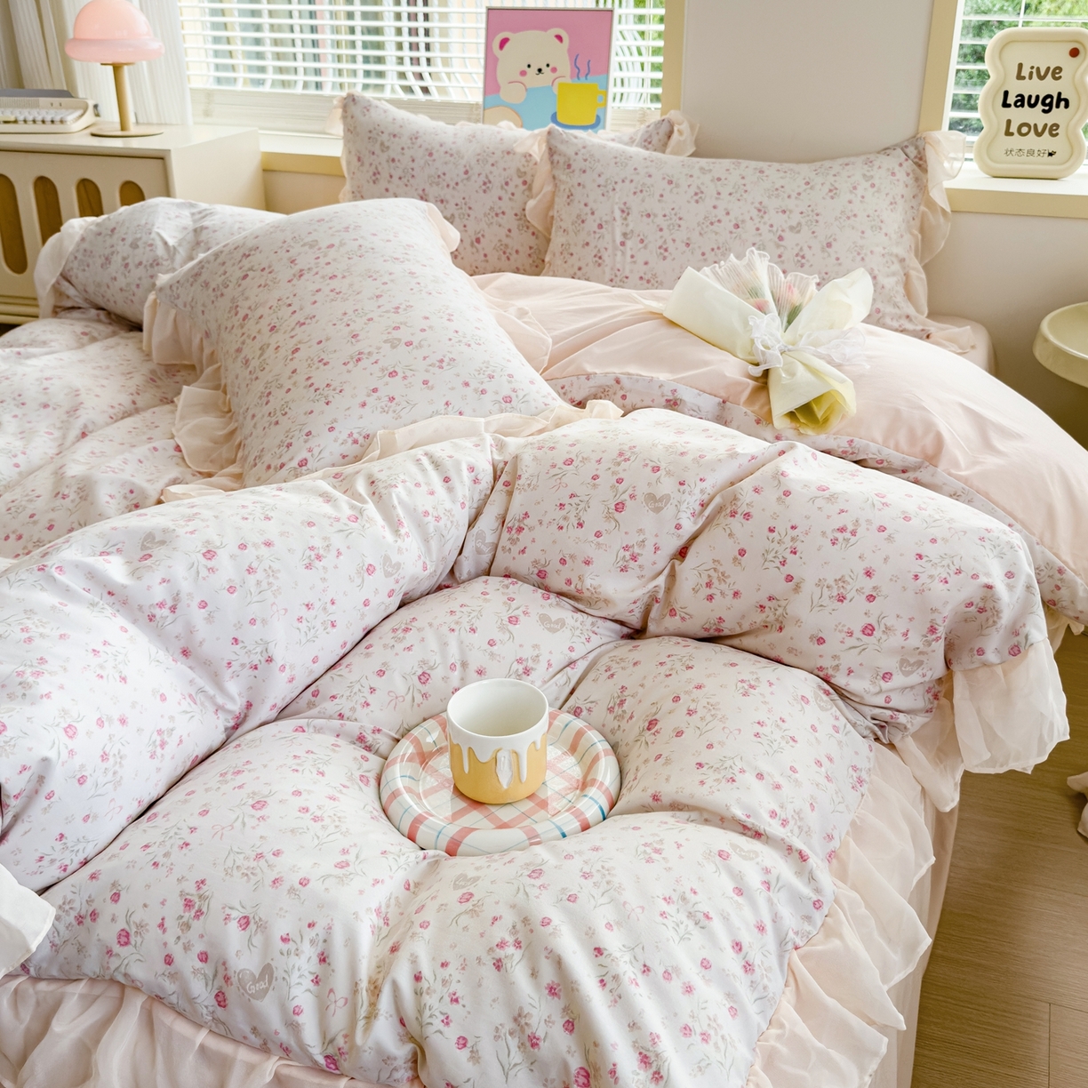 91家纺网 家纺一手货源 找家纺 橘子家 2025新款云纱四件套  清风半夏