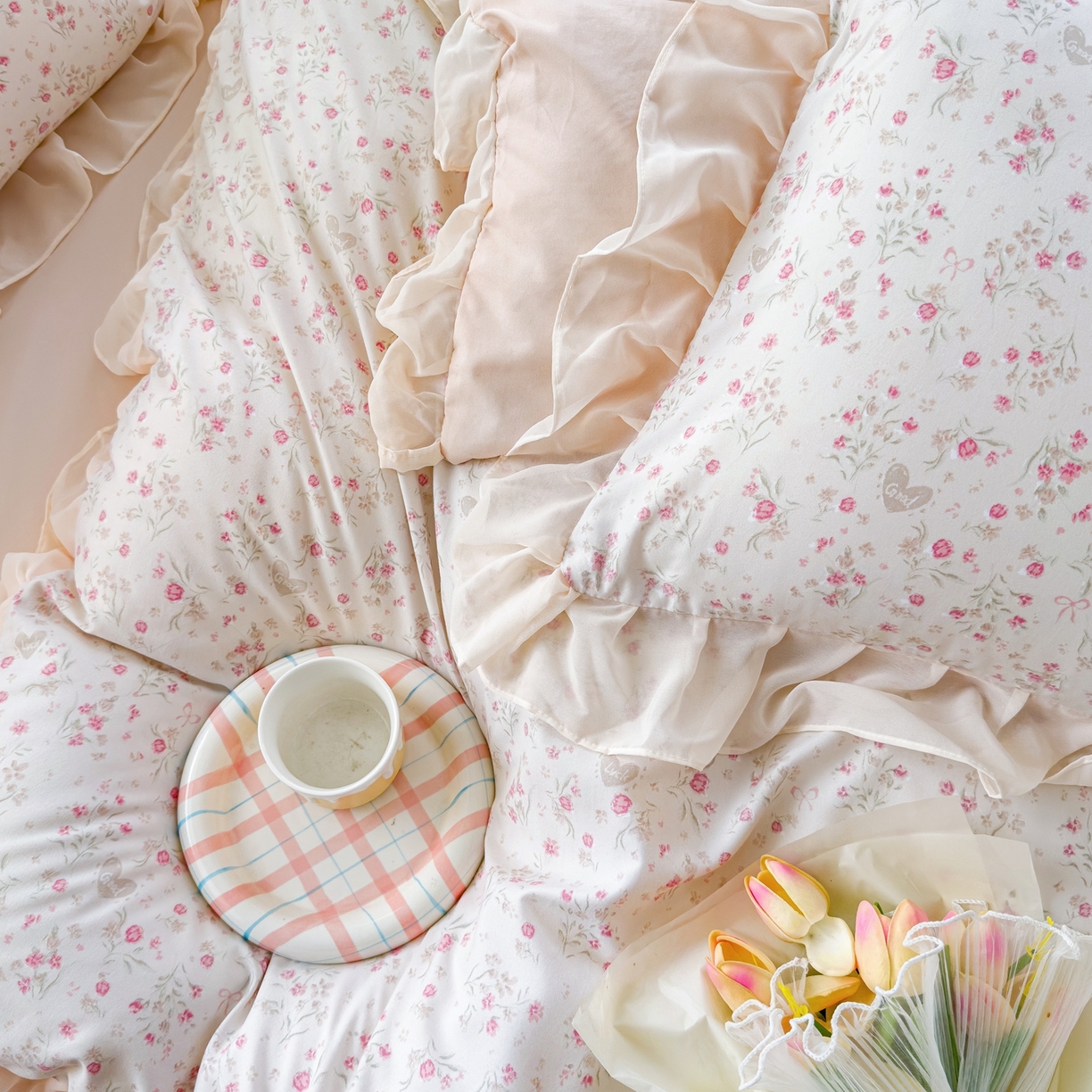 91家纺网 家纺一手货源 找家纺 橘子家 2025新款云纱四件套  清风半夏