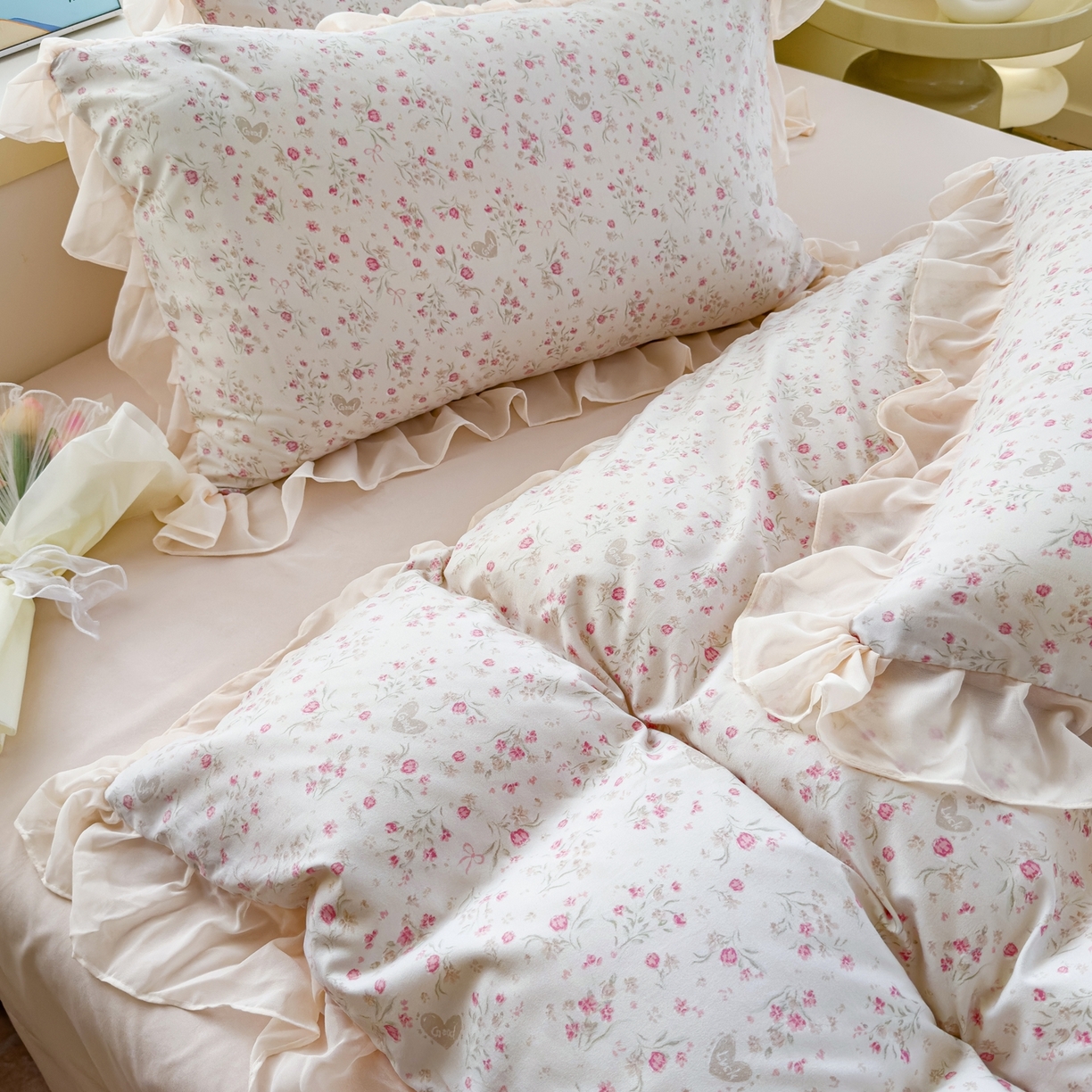 91家纺网 家纺一手货源 找家纺 橘子家 2025新款云纱四件套  清风半夏