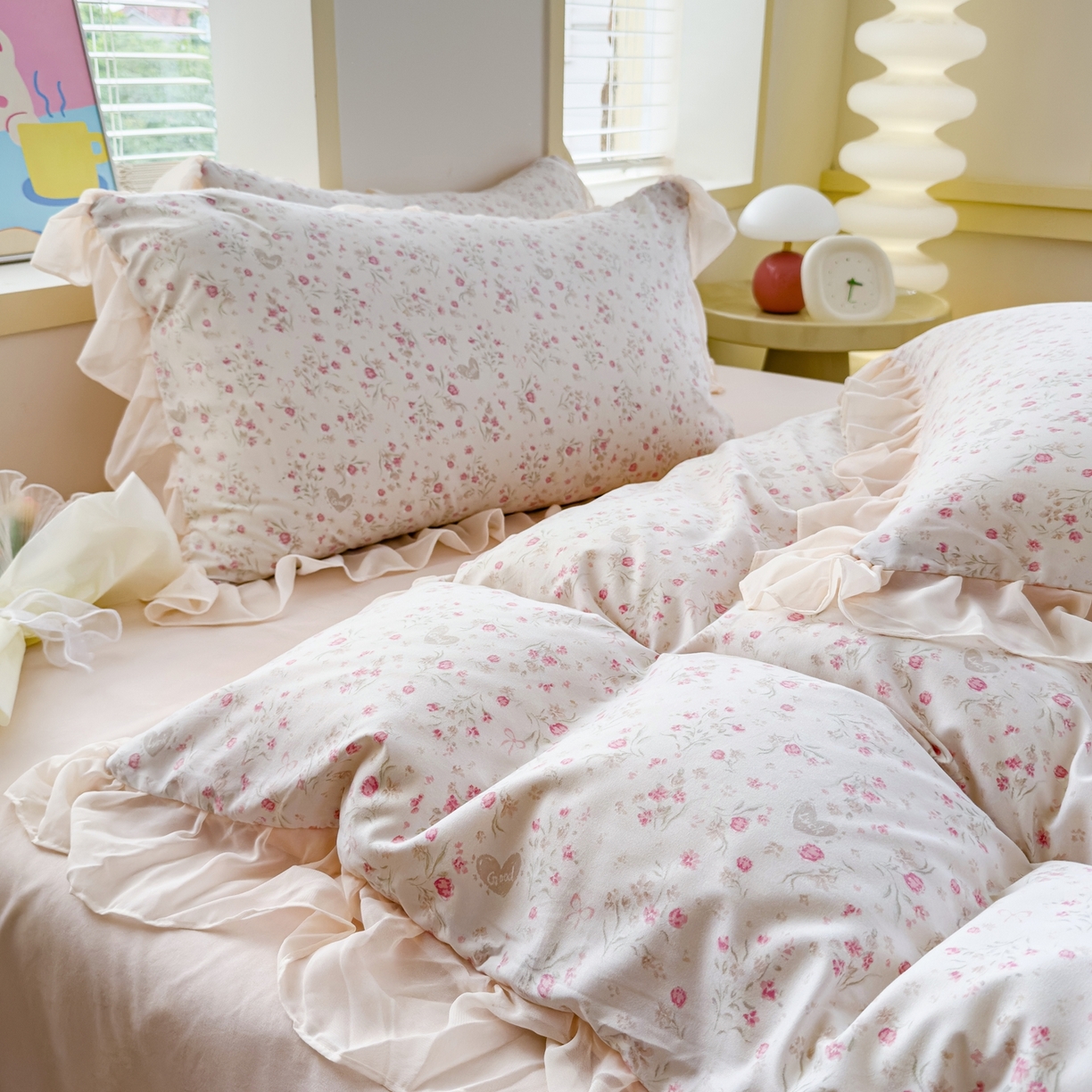 91家纺网 家纺一手货源 找家纺 橘子家 2025新款云纱四件套  清风半夏