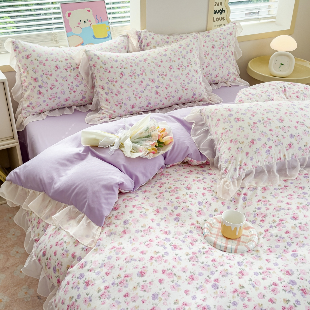 91家纺网 家纺一手货源 找家纺 橘子家 2025新款云纱四件套 十里桃花