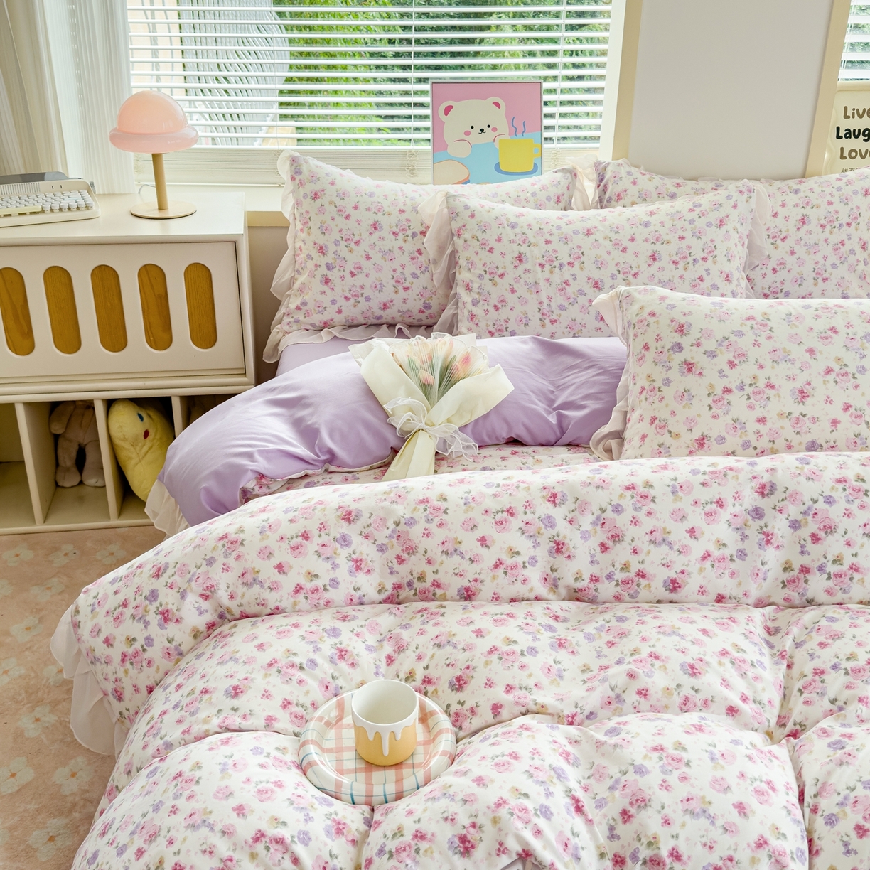 91家纺网 家纺一手货源 找家纺 橘子家 2025新款云纱四件套 十里桃花