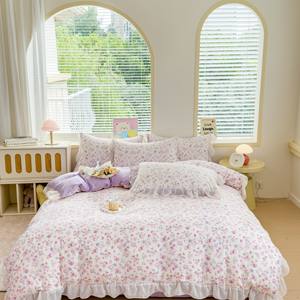 91家纺网 家纺一手货源 找家纺 橘子家 2025新款云纱四件套 十里桃花