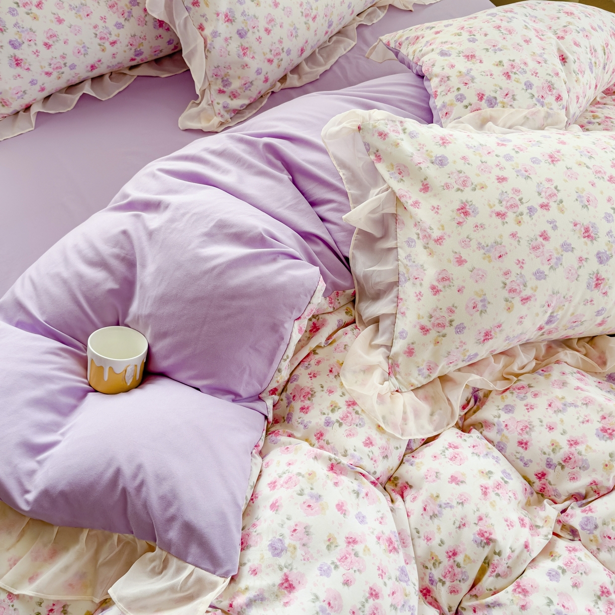 91家纺网 家纺一手货源 找家纺 橘子家 2025新款云纱四件套 十里桃花