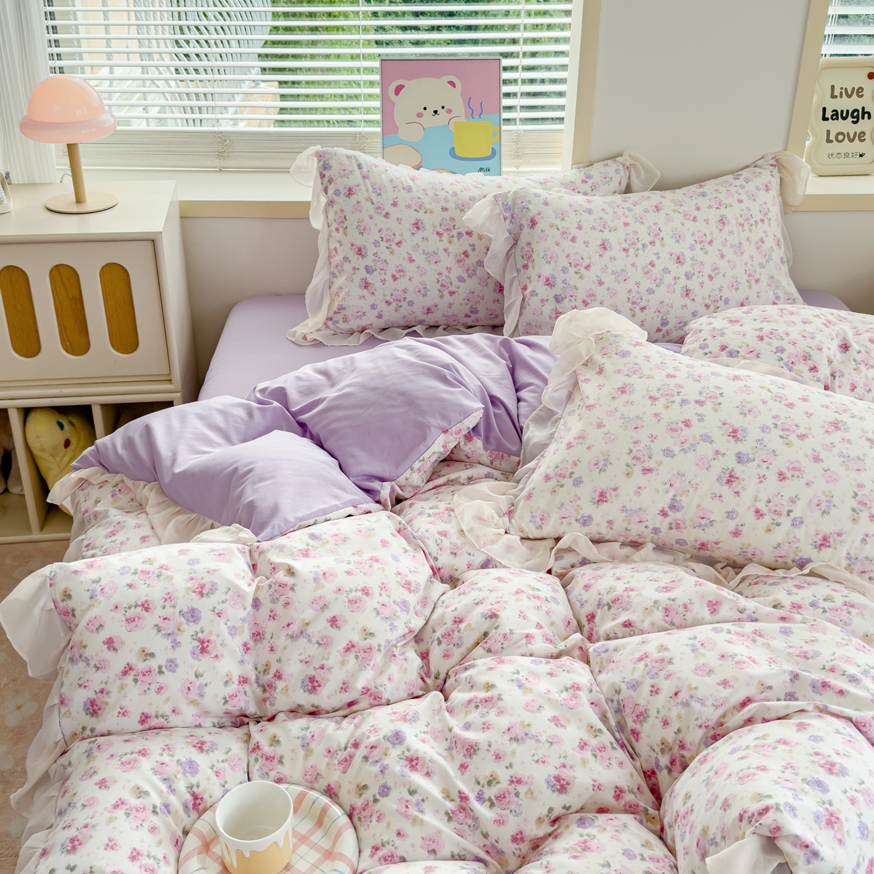 91家纺网 家纺一手货源 找家纺 橘子家 2025新款云纱四件套 十里桃花