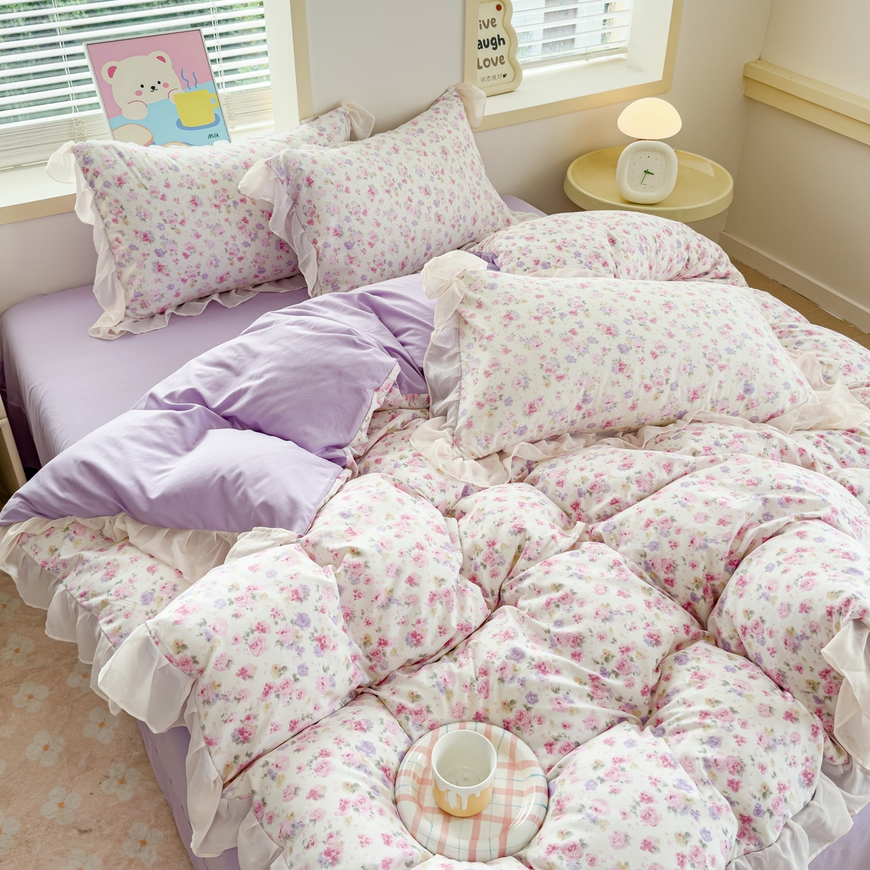 91家纺网 家纺一手货源 找家纺 橘子家 2025新款云纱四件套 十里桃花