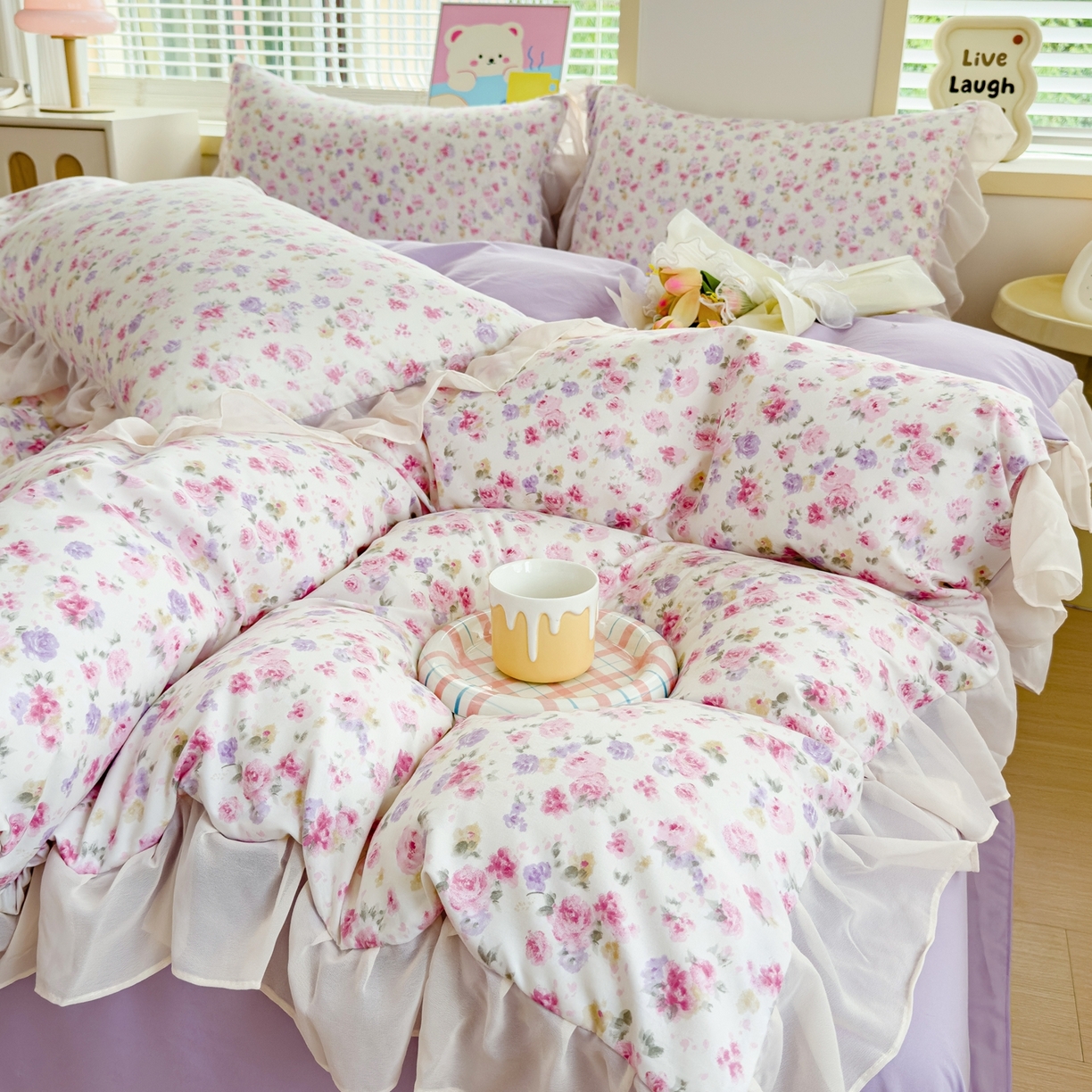 91家纺网 家纺一手货源 找家纺 橘子家 2025新款云纱四件套 十里桃花