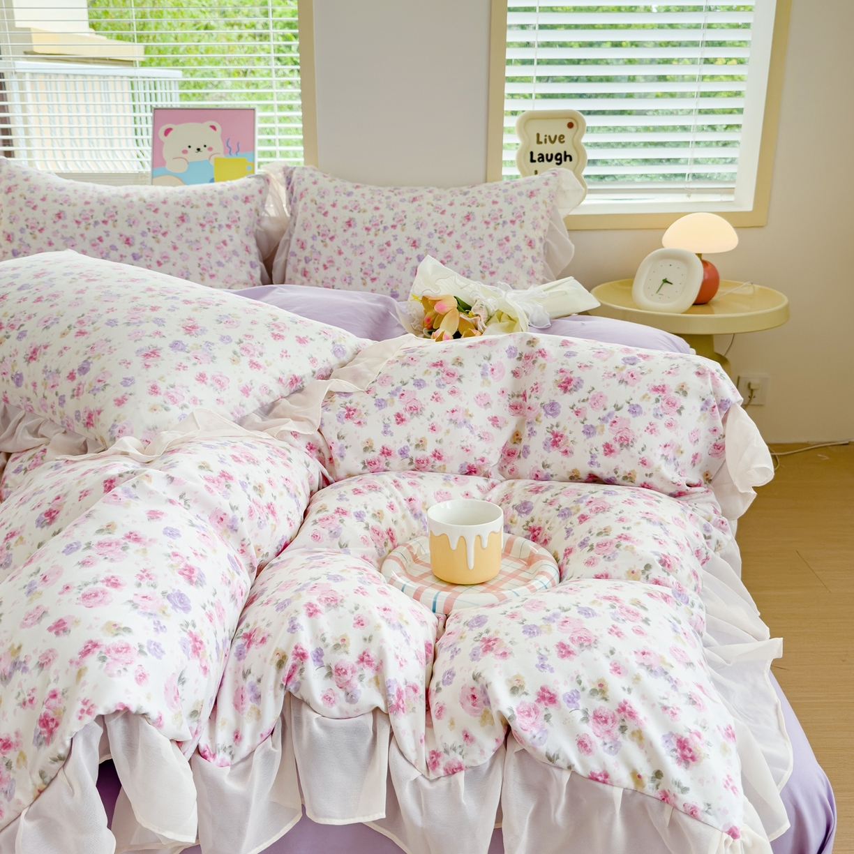 91家纺网 家纺一手货源 找家纺 橘子家 2025新款云纱四件套 十里桃花