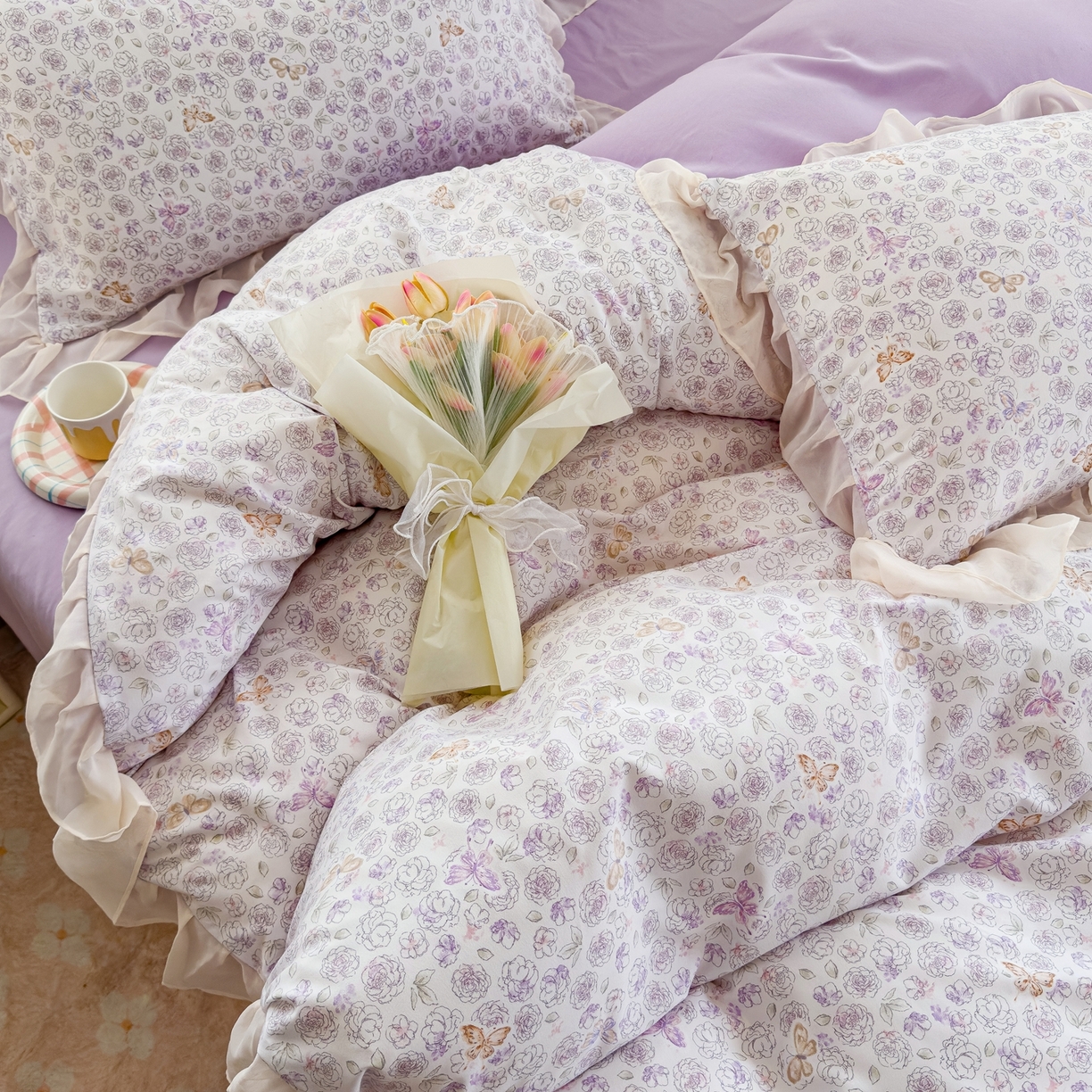 91家纺网 家纺一手货源 找家纺 橘子家 2025新款云纱四件套 星月