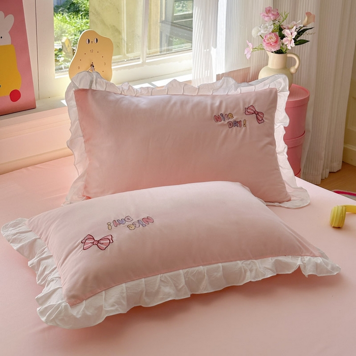 91家纺网 家纺一手货源 找家纺 易禾家纺 2025新款韩版卡通兔毛贴布绣水洗棉四件套学生宿舍三件套-炸毛小猫 炸毛小猫——粉