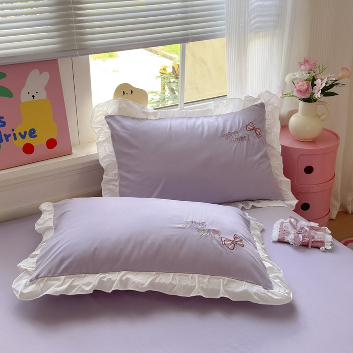 91家纺网 家纺一手货源 找家纺 易禾家纺 2025新款韩版卡通兔毛贴布绣水洗棉四件套学生宿舍三件套-炸毛小猫 炸毛小猫——雾紫