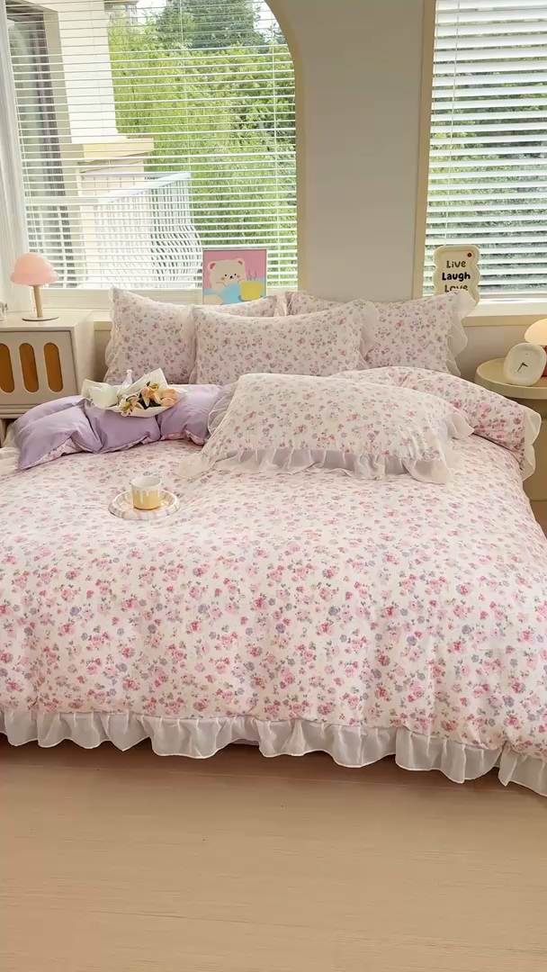 91家纺网 家纺一手货源 找家纺 橘子家 2025新款云纱四件套 十里桃花