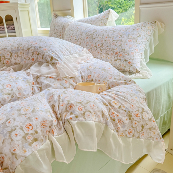 91家纺网 家纺一手货源 找家纺 橘子家 2025新款云纱四件套 花雨梦