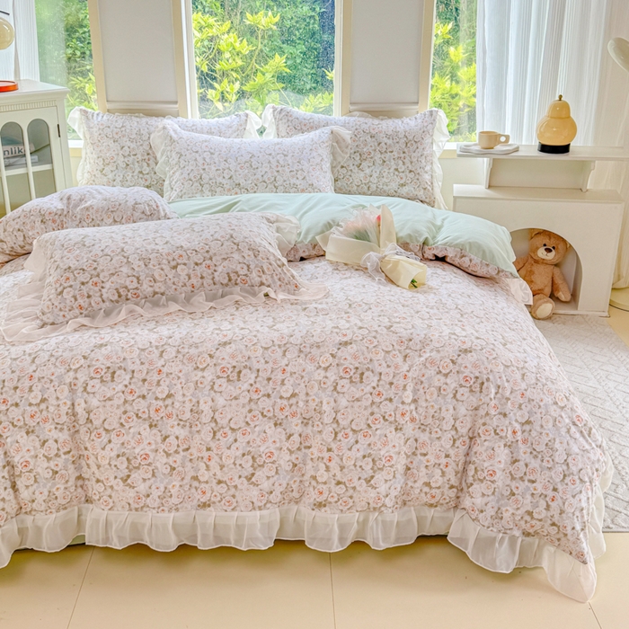 91家纺网 家纺一手货源 找家纺 橘子家 2025新款云纱四件套 花雨梦