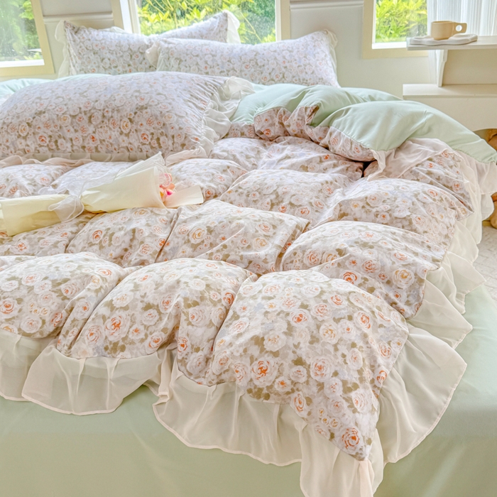 91家纺网 家纺一手货源 找家纺 橘子家 2025新款云纱四件套 花雨梦