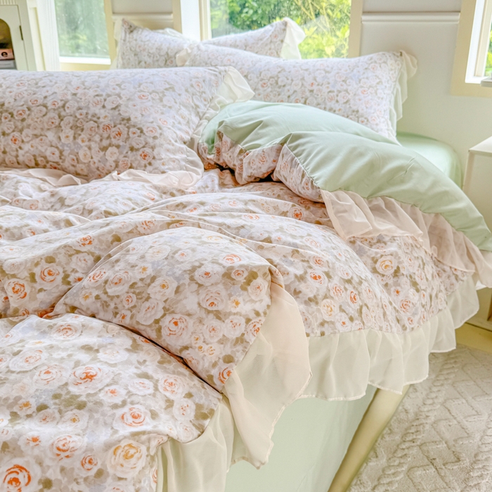 91家纺网 家纺一手货源 找家纺 橘子家 2025新款云纱四件套 花雨梦