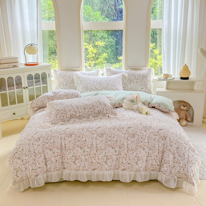 91家纺网 家纺一手货源 找家纺 橘子家 2025新款云纱四件套 花雨梦