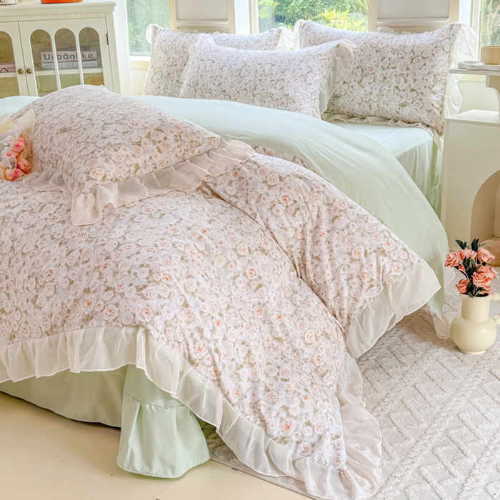 91家纺网 家纺一手货源 找家纺 橘子家 2025新款云纱四件套 花雨梦