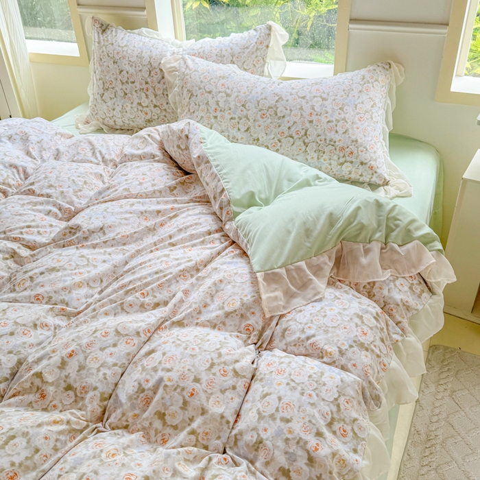 91家纺网 家纺一手货源 找家纺 橘子家 2025新款云纱四件套 花雨梦