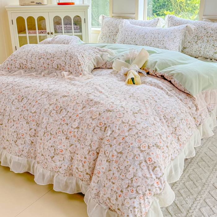 91家纺网 家纺一手货源 找家纺 橘子家 2025新款云纱四件套 花雨梦