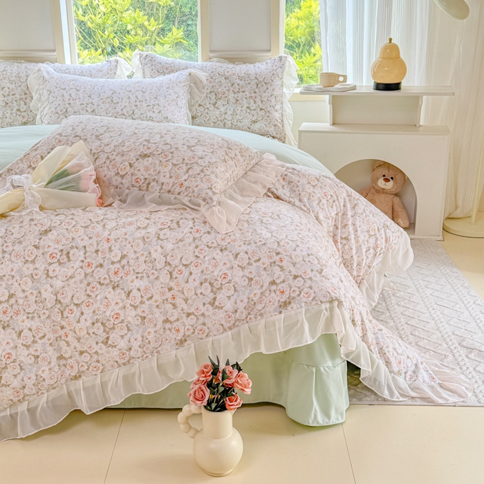 91家纺网 家纺一手货源 找家纺 橘子家 2025新款云纱四件套 花雨梦