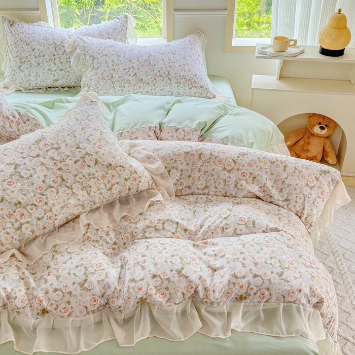 91家纺网 家纺一手货源 找家纺 橘子家 2025新款云纱四件套 花雨梦