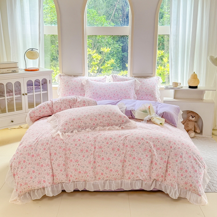 91家纺网 家纺一手货源 找家纺 橘子家 2025新款云纱四件套 甜梦