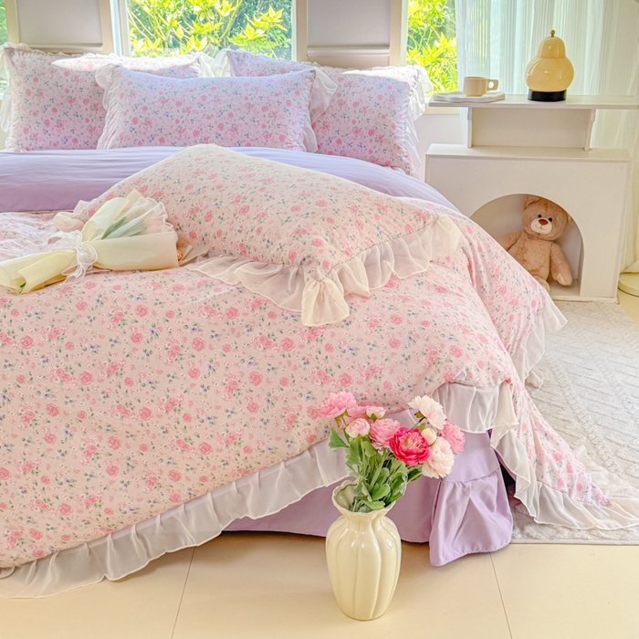 91家纺网 家纺一手货源 找家纺 橘子家 2025新款云纱四件套 甜梦