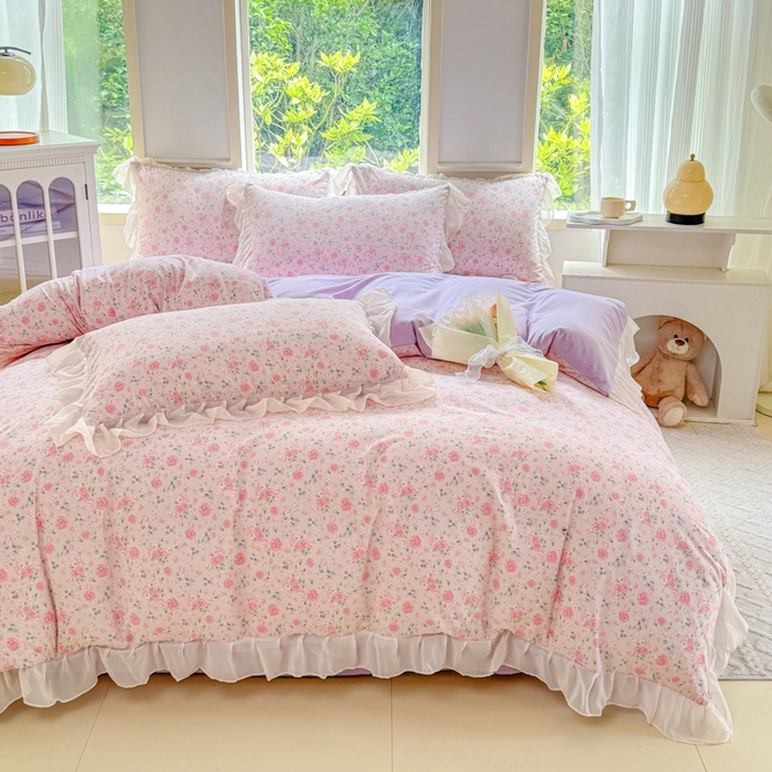 91家纺网 家纺一手货源 找家纺 橘子家 2025新款云纱四件套 甜梦