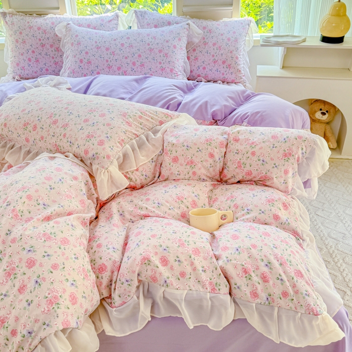 91家纺网 家纺一手货源 找家纺 橘子家 2025新款云纱四件套 甜梦