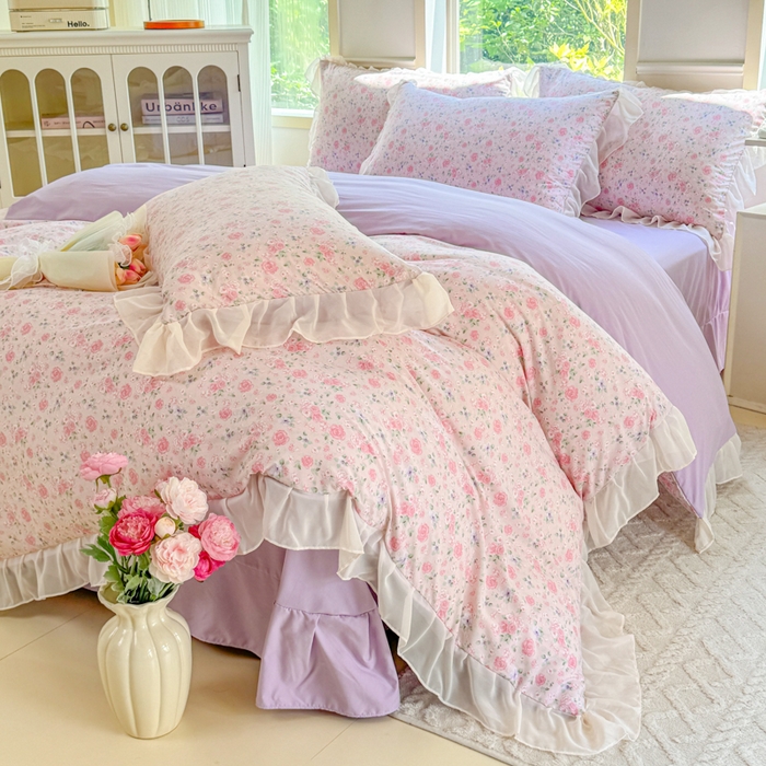 91家纺网 家纺一手货源 找家纺 橘子家 2025新款云纱四件套 甜梦