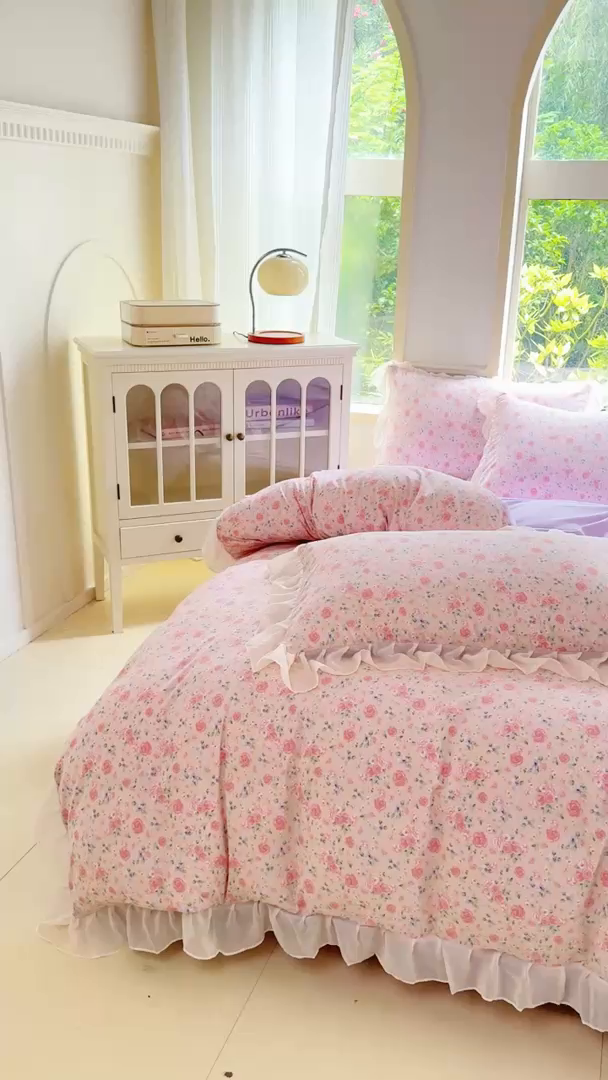 91家纺网 家纺一手货源 找家纺 橘子家 2025新款云纱四件套 甜梦